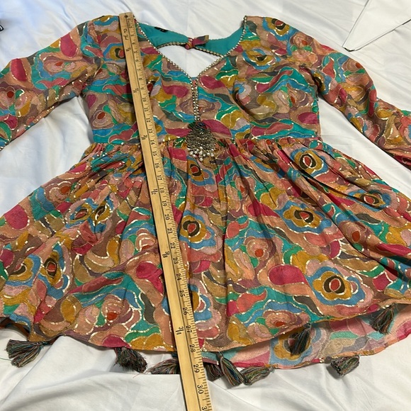 Shalwar kameez Kurta top Ghagra style pants in green multi color Duppatta XS-S - Picture 6 of 17